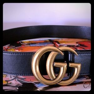 Gucci Black Leather Double G Belt